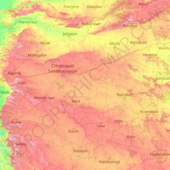 Topografische kaart Maharashtra, hoogte, reliëf