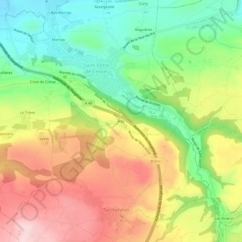 Topografische kaart Bois, hoogte, reliëf