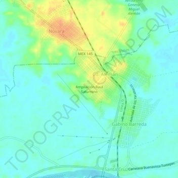 Topografische kaart Ampliación Raúl Saturnino, hoogte, reliëf