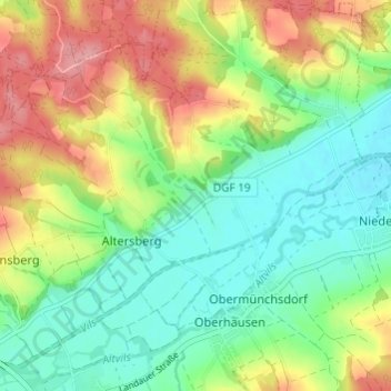 Topografische kaart Grünbach, hoogte, reliëf