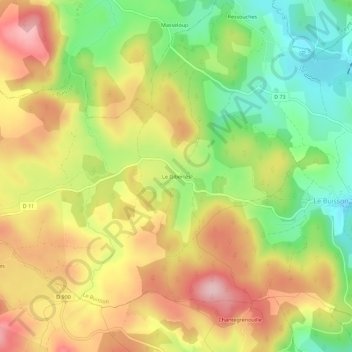 Topografische kaart Le Gibertès, hoogte, reliëf
