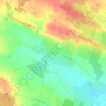 Topografische kaart Champigné, hoogte, reliëf