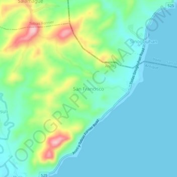 Topografische kaart San Francisco, hoogte, reliëf