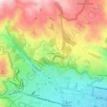 Topografische kaart Mollococha, hoogte, reliëf