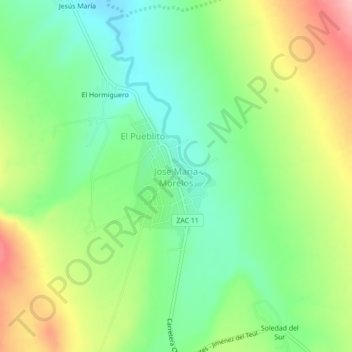 Topografische kaart Jose Maria Morelos, hoogte, reliëf