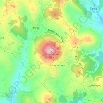 Topografische kaart Montemuro, hoogte, reliëf