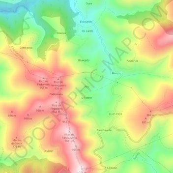 Topografische kaart Pin, hoogte, reliëf