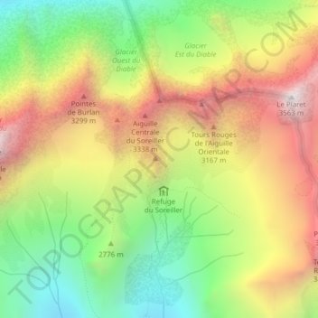 Topografische kaart Aiguille Dibona, hoogte, reliëf