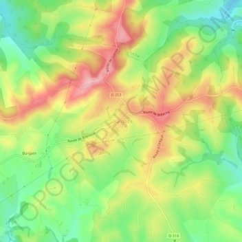 Topografische kaart Bardos, hoogte, reliëf