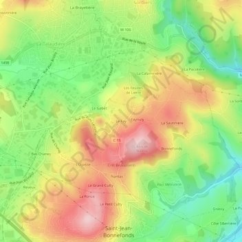 Topografische kaart Le Fay, hoogte, reliëf