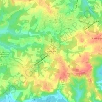 Topografische kaart Quartier Neuf, hoogte, reliëf