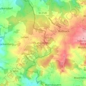 Topografische kaart Lehenfelden, hoogte, reliëf