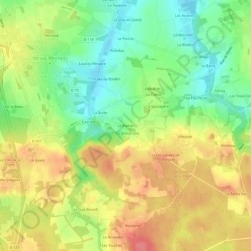 Topografische kaart Le Rocher, hoogte, reliëf