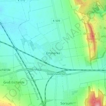 Topografische kaart Emmerke, hoogte, reliëf