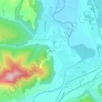 Topografische kaart Fourtic, hoogte, reliëf
