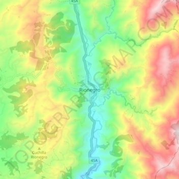 Topografische kaart Rionegro, hoogte, reliëf