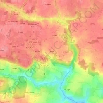 Topografische kaart Truda, hoogte, reliëf