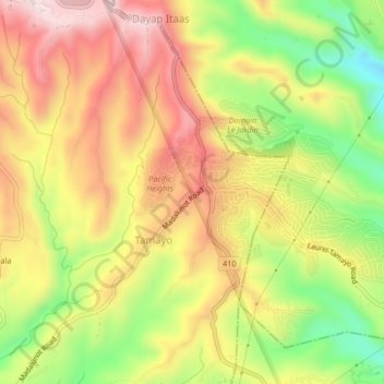 Topografische kaart Tamayo, hoogte, reliëf