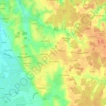 Topografische kaart Étrez, hoogte, reliëf