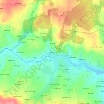 Topografische kaart Kerlijer, hoogte, reliëf