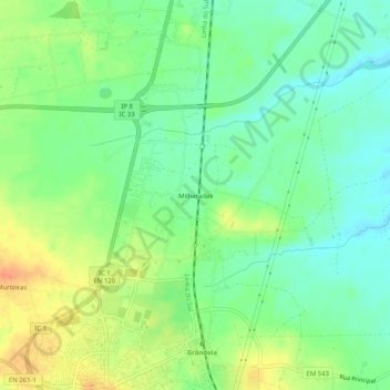 Topografische kaart Milharadas, hoogte, reliëf