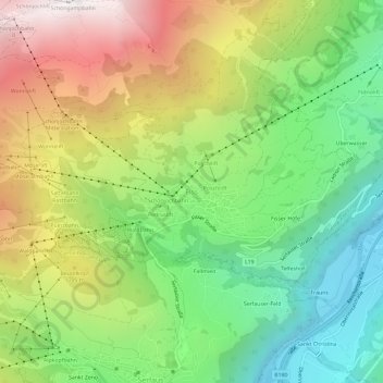Topografische kaart Fiss, hoogte, reliëf
