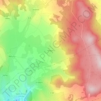 Topografische kaart Rougeac, hoogte, reliëf