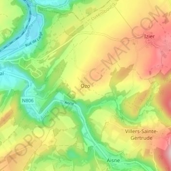 Topografische kaart Ozo, hoogte, reliëf