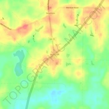 Topografische kaart Moncrief, hoogte, reliëf