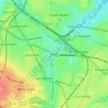 Topografische kaart Greet, hoogte, reliëf
