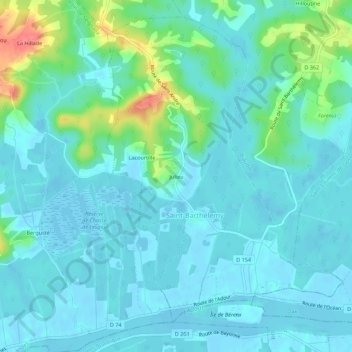 Topografische kaart Julieu, hoogte, reliëf
