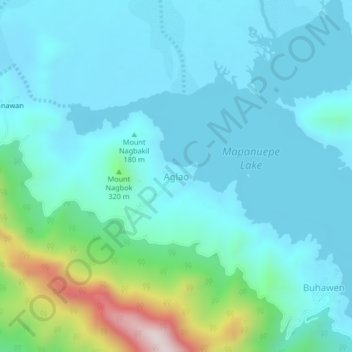 Topografische kaart Aglao, hoogte, reliëf
