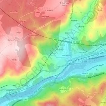Topografische kaart Fontelo, hoogte, reliëf