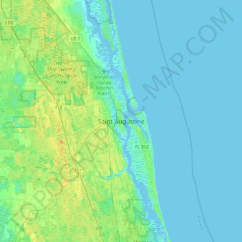 Topografische kaart Saint Augustine, hoogte, reliëf