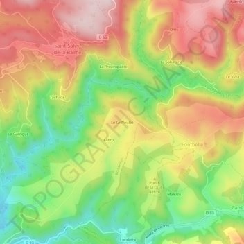 Topografische kaart Le Griffoulas, hoogte, reliëf
