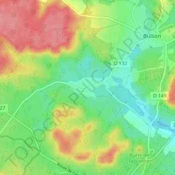 Topografische kaart Les Moutiers, hoogte, reliëf