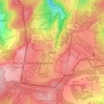 Topografische kaart Lippe, hoogte, reliëf