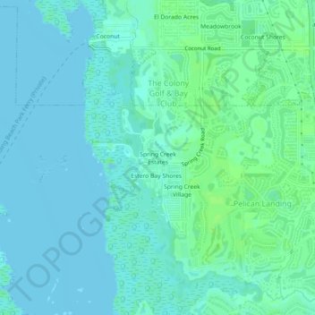 Topografische kaart Spring Creek Estates, hoogte, reliëf