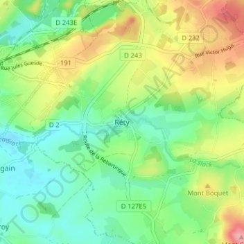 Topografische kaart Réty, hoogte, reliëf