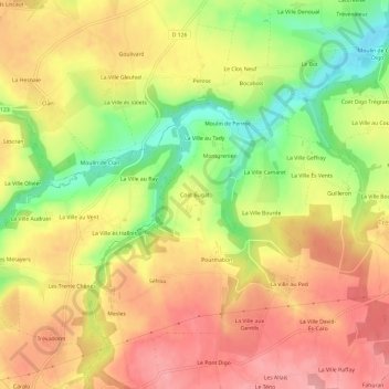 Topografische kaart Coët Bugat, hoogte, reliëf