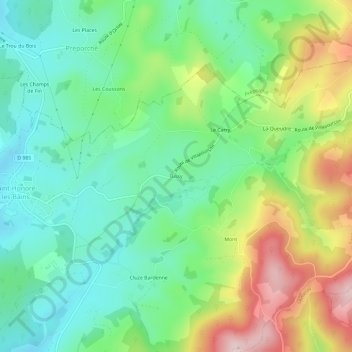 Topografische kaart Tussy, hoogte, reliëf