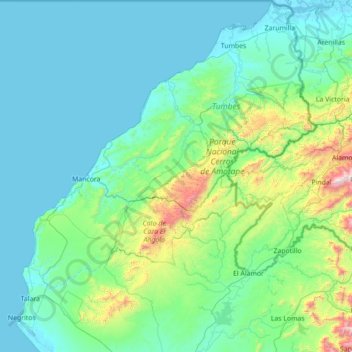 Topografische kaart Distrito de Casitas, hoogte, reliëf