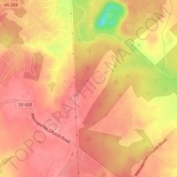Topografische kaart WJYJ-FM (Fredericksburg), hoogte, reliëf