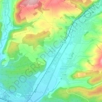 Topografische kaart Horheim, hoogte, reliëf