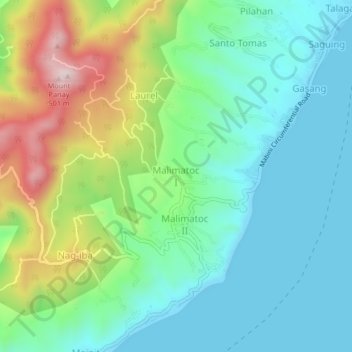 Topografische kaart Malimatoc I, hoogte, reliëf