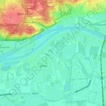 Topografische kaart Leedjes, hoogte, reliëf
