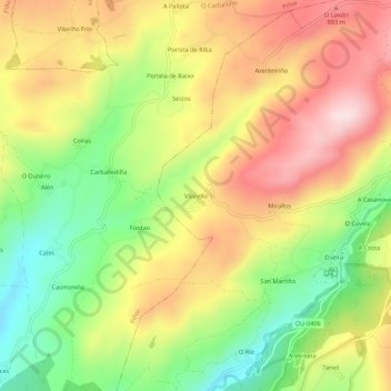 Topografische kaart Vilarello, hoogte, reliëf