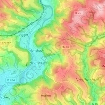 Topografische kaart Hohnenberg, hoogte, reliëf