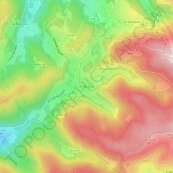 Topografische kaart Les Bas Rupts, hoogte, reliëf