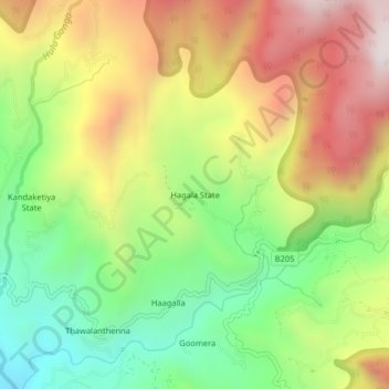 Topografische kaart Hagala State, hoogte, reliëf